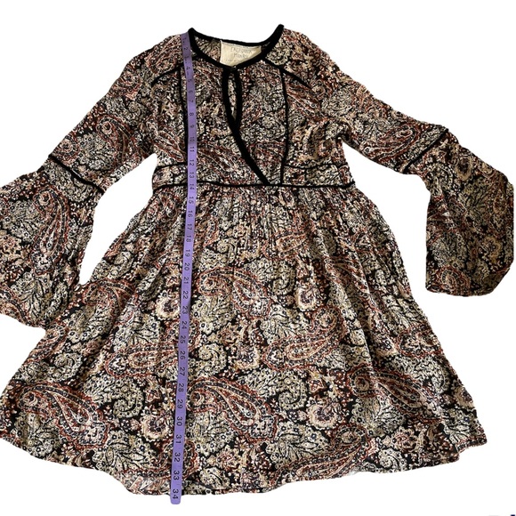 Paisley boho bell sleeve wrap dress with velvet trim - Picture 15 of 16